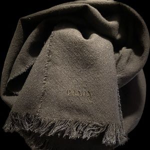 Black Wool Prada Fringe Scarf